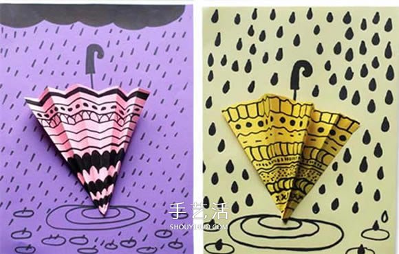 【手工制作】简单立体雨天卡片的做法 手工制作小雨伞卡片-正解网