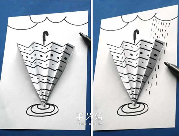 【手工制作】简单立体雨天卡片的做法 手工制作小雨伞卡片-正解网